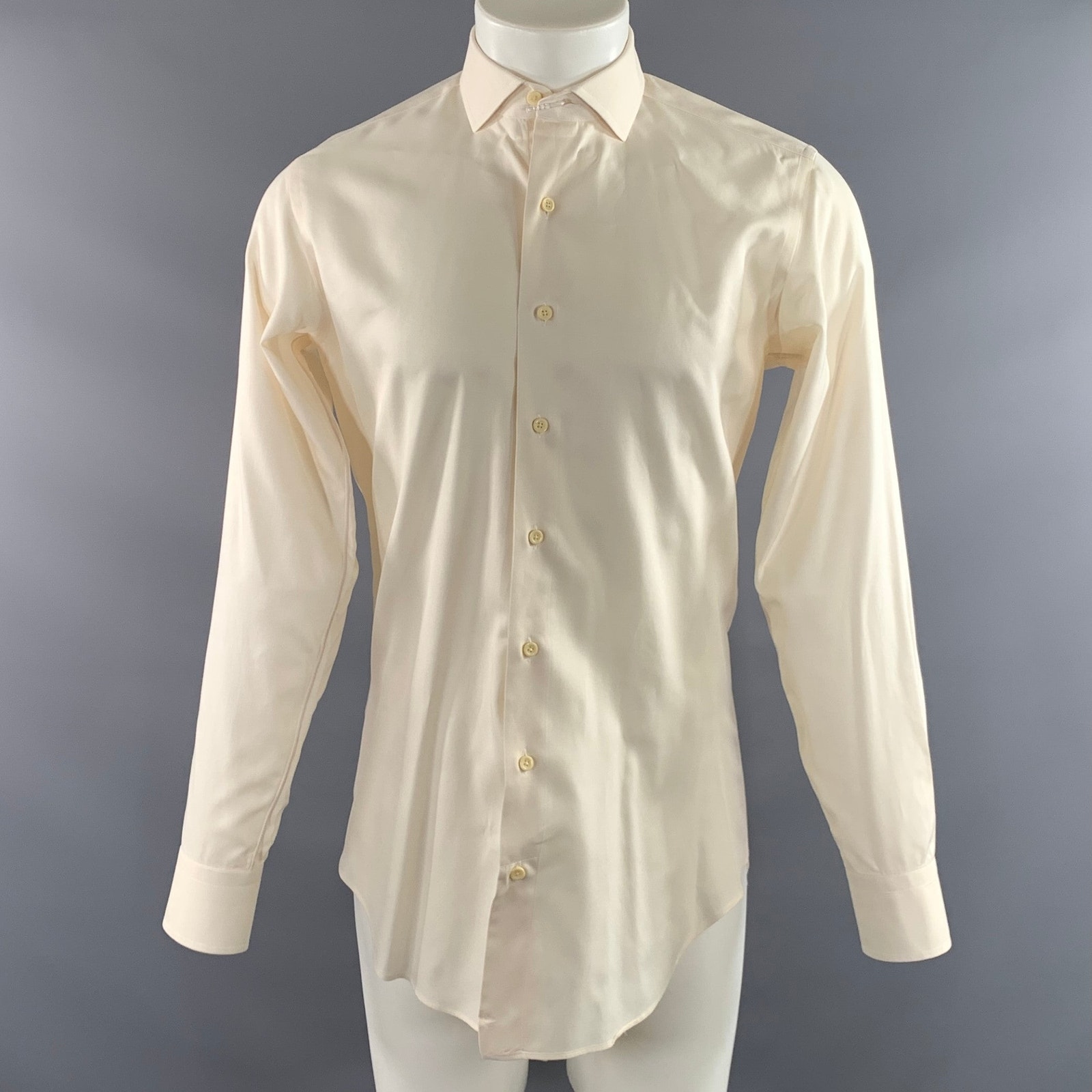 Hamilton Size S Cream Solid Spread Collar Long Sleeve Shirt